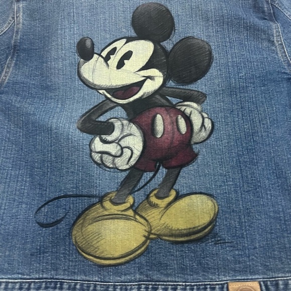 Disney Store Retro Mickey Mouse Painted Back Rhinestone Denim Trucker Ja… - Picture 8 of 15